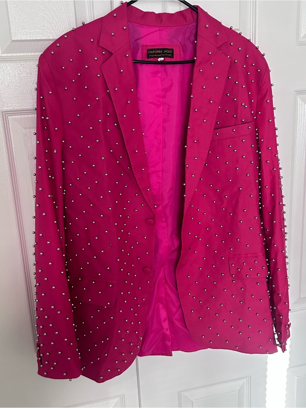 Men’s Hot Pink Suit Set (Blazer & Pants) w/ Silver Pearl-Like Studs- Im Just Ken